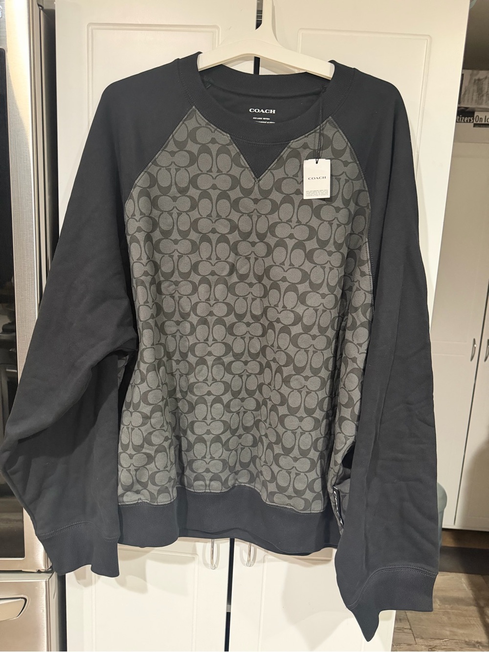 Coach Men’s Black Crewneck Sweatshirt with Gray Signature Print